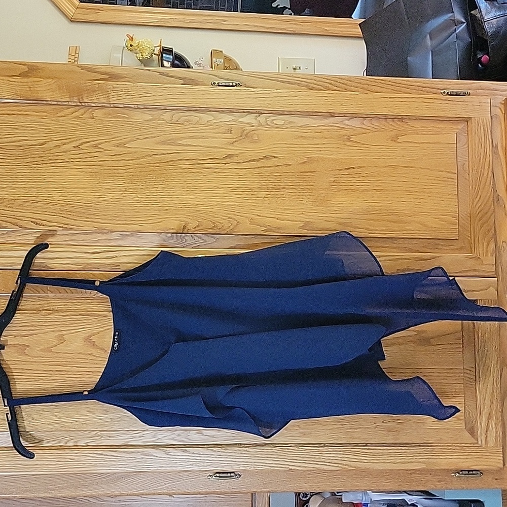 City Chic Blue Chiffon Overlay Tank Top